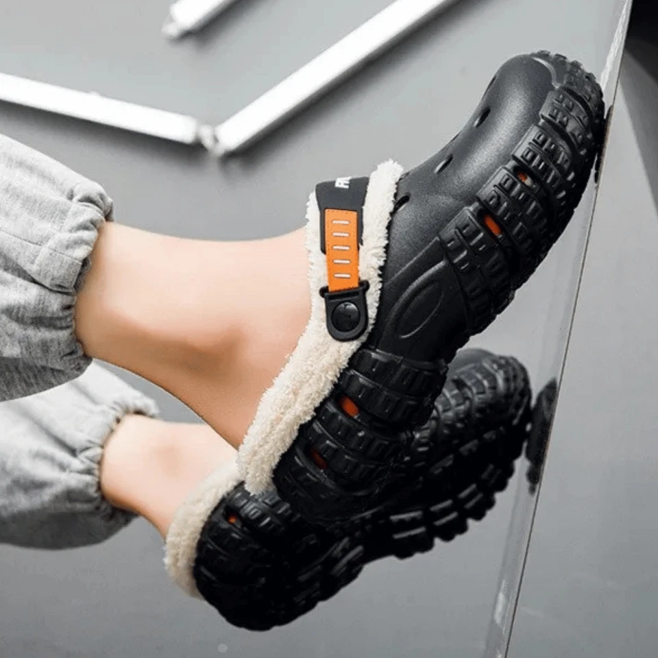 Zapatillas de invierno de felpa difusa para hombre cálidas forradas de piel interior exterior zuecos zapatos de casa Foto 4 de 4