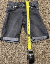 True Religion Boys Bermuda Denim Shorts Gray Size 6 Cuffed Pockets Flat Front