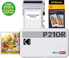 Mini 2 Retro Portable Photo Printer 2X3 4PASS Bluetooth 38 Sheets White
