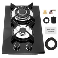 Gas Hob 2 burners Top Strong Black Glass Gas Hob NG/LPG Convertible Embedded