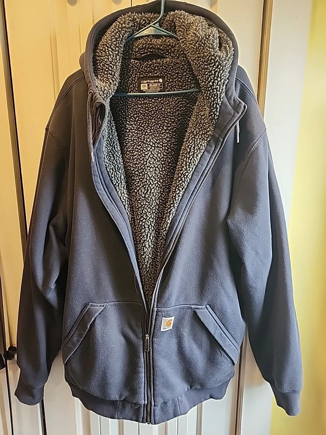 Carhartt Rain Defender Blue Thermal Lined Hooded Sweatshirt Size 2XL Tall Reg