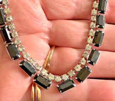 Lovely Vintage Black  Clear Rhinestone Choker Necklaces 16 in
