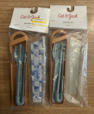 2 Shark Cat & Jack 4 Piece Cutlery Set for kids - BPA-free Chopsticks Fork Spoon