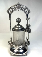 Florence Co Quadruple Silverplate Pickle Castor W Tongs 1851-1910