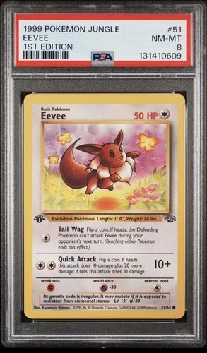 Pokémon TCG Eevee Card 1st Edition Jungle Regular Common, PSA 8