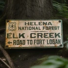 Vintage Helena-Lewis Clark National Forest Porcelain Sign Montana Texas Wyoming