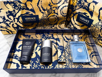 NEW Versace Pour Homme 4 Pc Gift Set 3.4oz EDT Travel Spray Deodorant