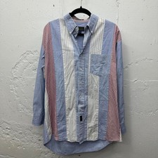 Chaps Ralph Lauren Colorblock Striped Patchwork Button Up Long Sleeve Shirt 