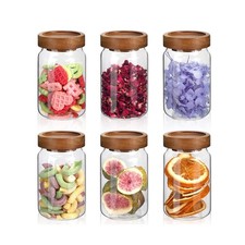 6oz Small Glass Jars with Wood Lid Spice Jar Round Food Storage... FAST USA SHIP