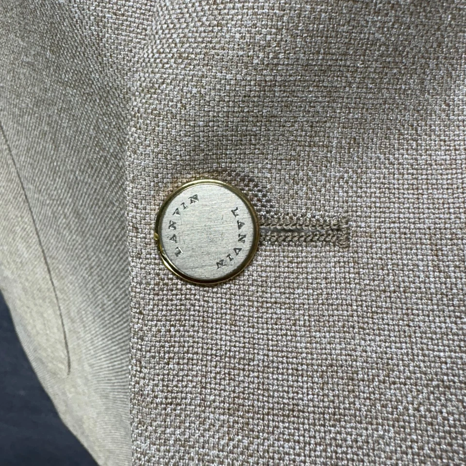 Винтажный Lanvin Blazer куртка мужская 38 40 бежевый золотой кнопки нашивка карман шелк лен - Изображение 4 из 4