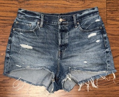 Express Rigid Jean Shorts Womens 8 Blue Stretch High Rise Raw Hem Button Fly