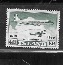 ICELAND SC# C3` 1959 4.05 KR AIR MIAL AVIATION XF USED OLD CLASSIC STAMP