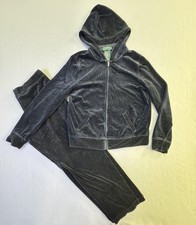 Lauren Ralph Lauren Tracksuit Womens PS Black Velour Hoodie Pants 2 Piece Petite