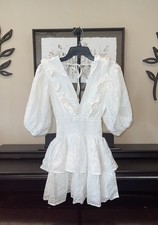 Forever 21 Eyelet V-Plunging Neckline Smocked Ruffle Dress - Size XS