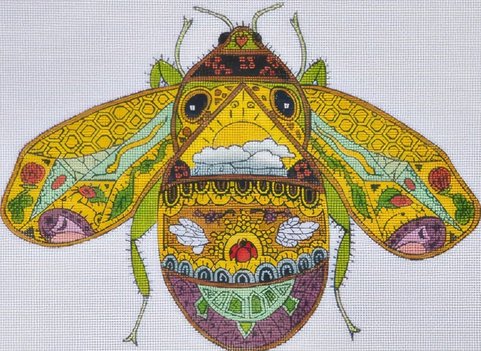 Needlepoint Handpainted Danji Bee w/ Stitch Guide 11x8 - Image 3 of 4