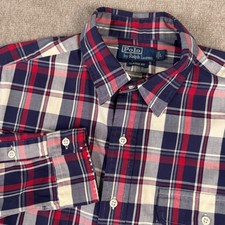 Polo Ralph Lauren Red Blue Plaid Shirt Classic Button Front Long Sleeve Large