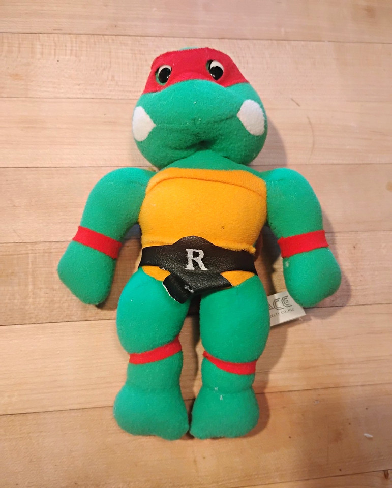 Original 1989 licensed ACE Novelty TMNT Raphael plush — a legit piece of Turtle-mania from the height of the craze, not a modern knockoff.