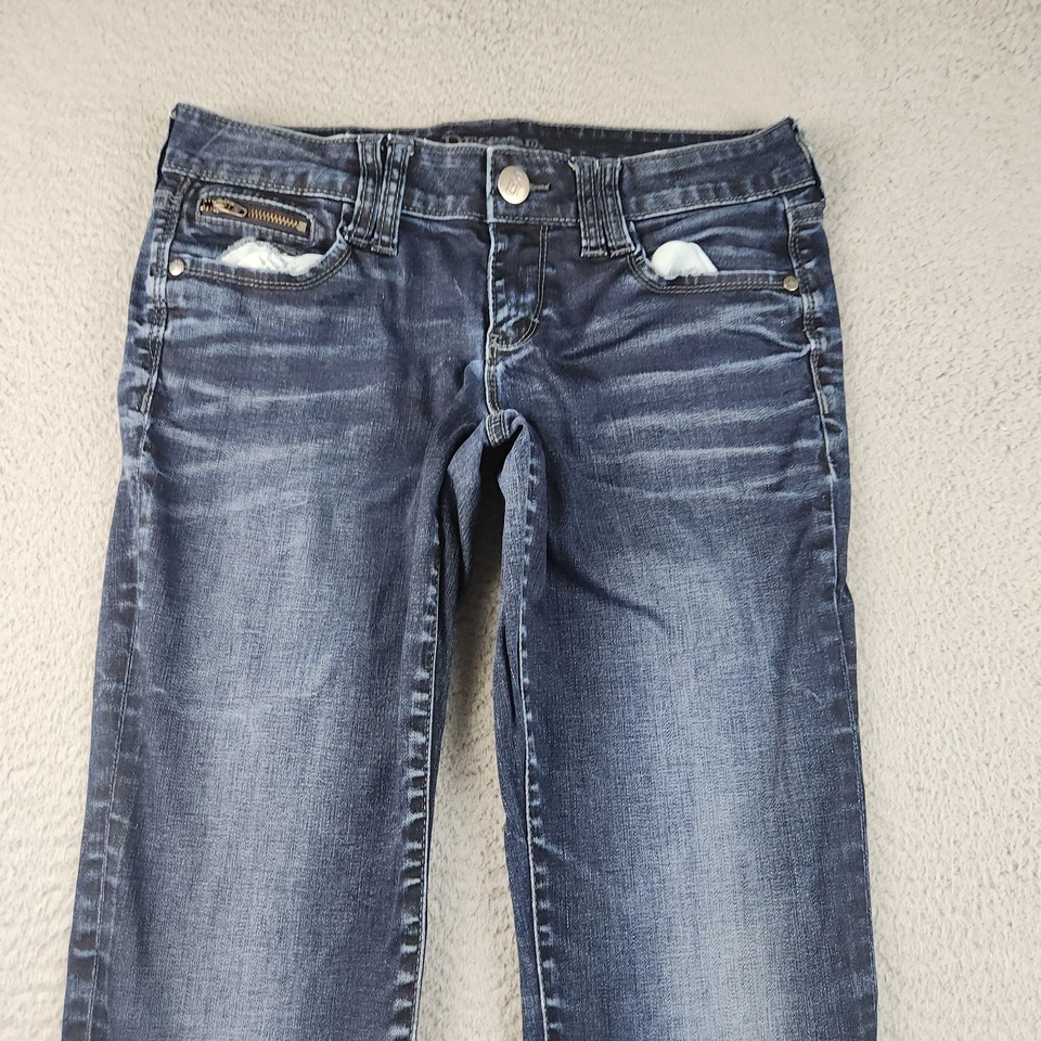 女式直筒牛仔裤 9 超紧身深水洗弹力胡须法令 — 第 2/4 张图片