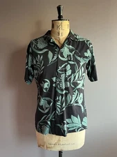 Ami Paris Shirt Mens Size M Navy Green Hawaiian Floral Short Sleeve Resort