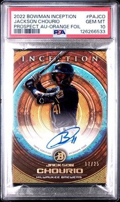 2022 Bowman Inception JACKSON CHOURIO Auto Orange Foil RC SP /25 PSA 10 POP 6