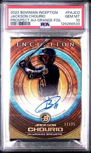 2022 Bowman Inception JACKSON CHOURIO Auto Orange Foil RC SP /25 PSA 10 POP 6