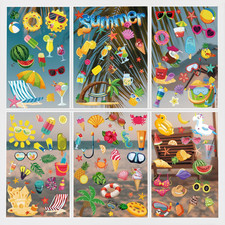   132PCS Summer Window Clings,Reusable Double-Sided Spring Summer Window Stickers