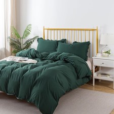 Dark Green Queen Size Duvet Cover - 3 Pieces Extra Soft Bedding Set, Includes...