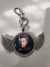 Vintage Look Elvis Presley Signature Bag Clip Purse Clip  Keychain Rhinestone
