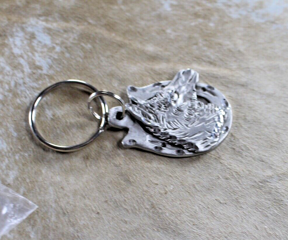 Llama Key Ring 2 x 1.50 in Horseshoe Diamond cut Pewter Handcrafted