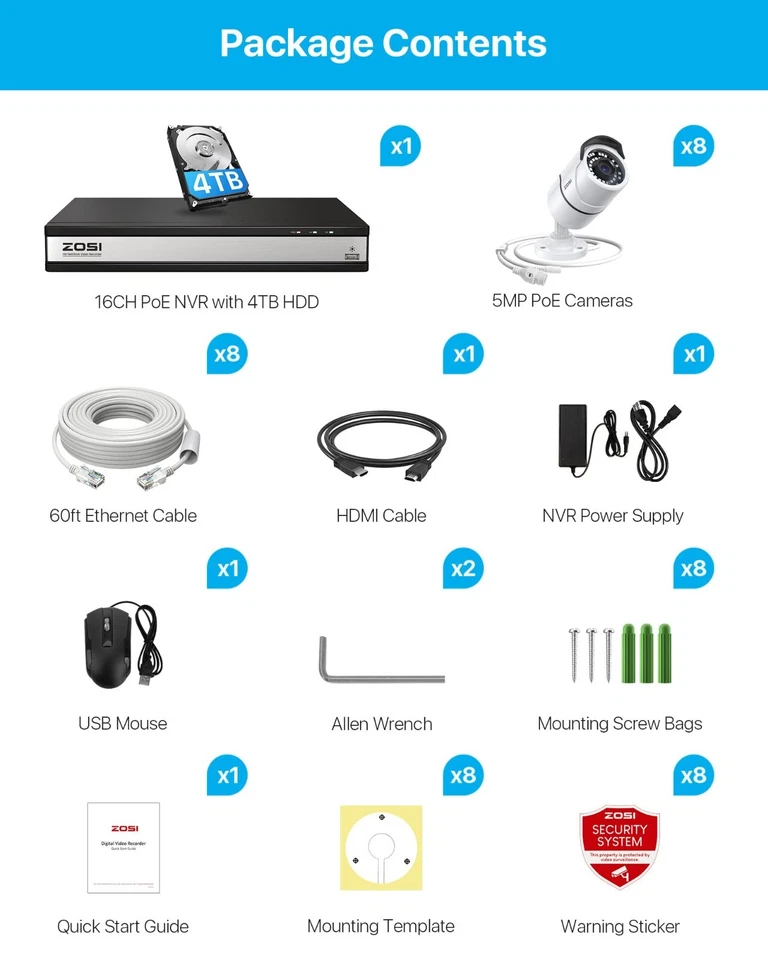 Sistema de cámara CCTV de vigilancia de seguridad PoE para exteriores ZOSI 8/16CH NVR 5MP H.265+ Foto 4 de 4