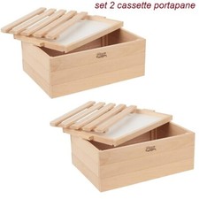 set 2 cassette in legno faggio portapane con griglia tagliere porta pane vassoio