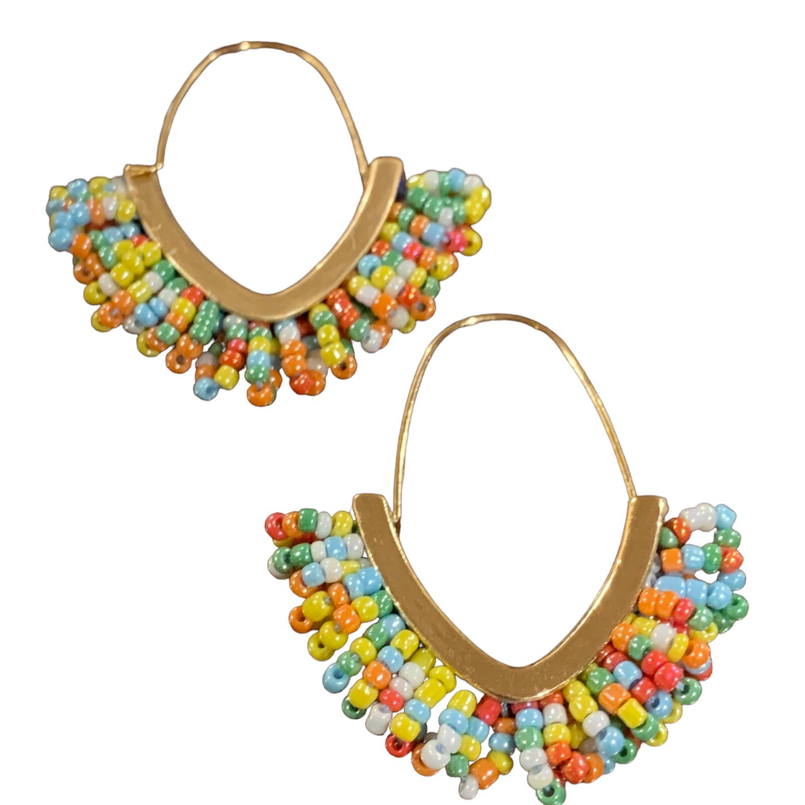 multi colors beads gold tine hoop earrings