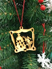 Christmas Natural Wood Christmas Tree Ornaments Santa in Window