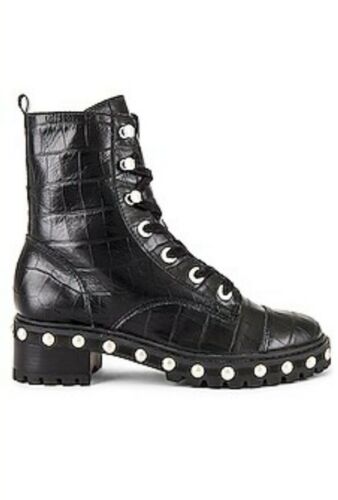 Schutz Andrea Croc Embossed Leather Combat Boots W