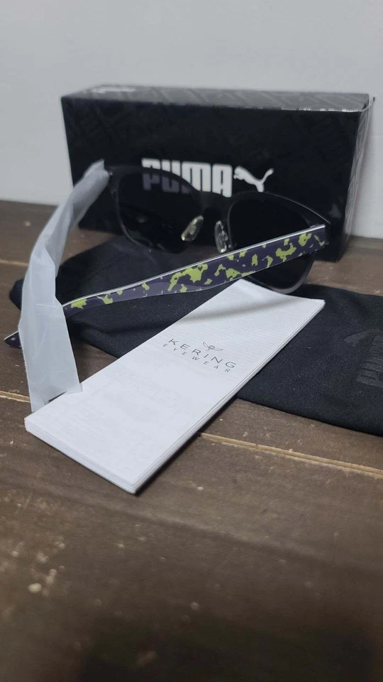 Gafas de sol Puma Greenpoint cuadradas con montura de metal rutenio/gris/verde nuevas en caja Foto 2 de 3