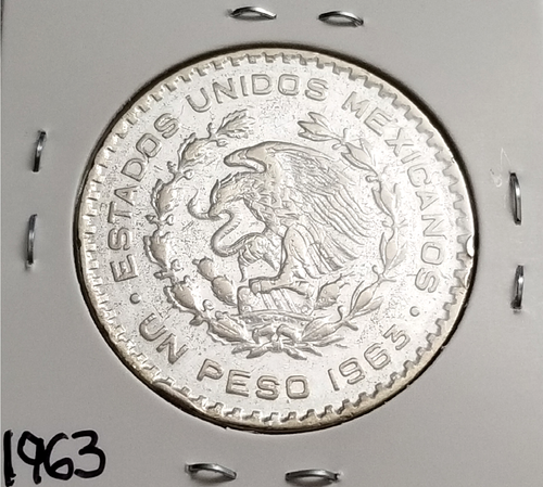 Mexico 1 Peso 1963 Jose Maria Morelos .100 Coin Silver, Un Peso Plata .100.