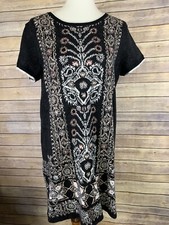 Anthropologie AKEMI + KIN Medium Sweater Dress Charcoal Boho Floral Tunic