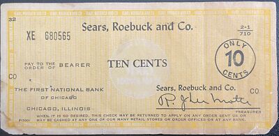 Sears, Roebuck and Co Check for 10 cents 1940s, small fault
