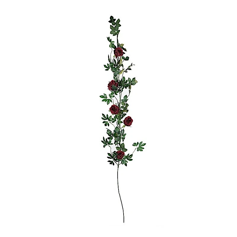 6 ft long 5 BURGUNDY Silk Large Rose Flowers Garland Leaves Bendable Wire Vines - Image 3 of 4