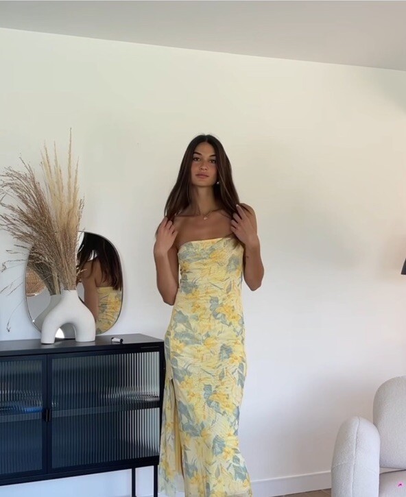 ZARA WOMAN SS24 YELLOW STRAPLESS PRINTED TULLE DRESS 5039/470 NWT