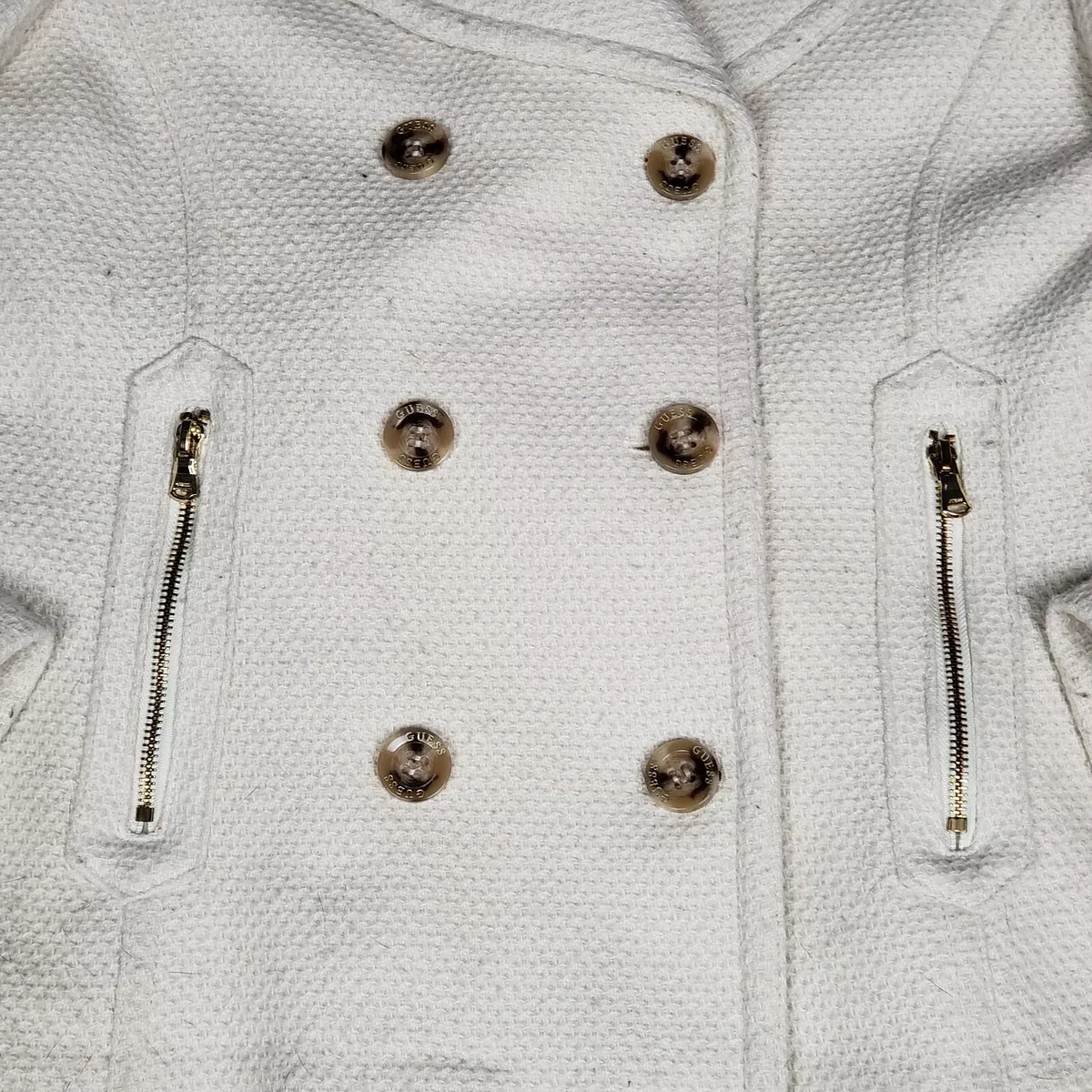 Guess Women s Coat Jacket Topper Winter White Large Gold Hardware Lines
