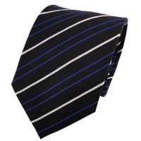 Tigertie Seidenkrawatte Blau Schwarz Silber Gestreift - Krawatte Seide Tie