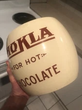 VINTAGE c1940 MINTY CERAMIC SODA FOUNTAIN “CHOKLA FOR HOT CHOCOLATE” CANISTER