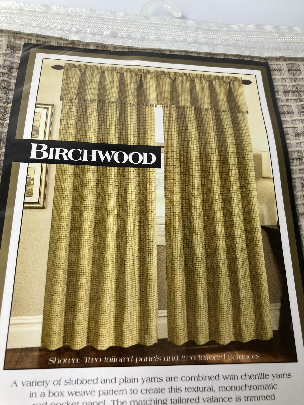 Lorraine Home Fashions Curtains 2 pr w/Valances Birchwood Box Weave Chenille-NEW