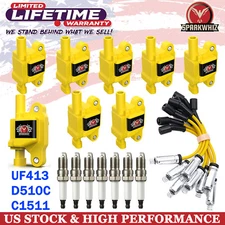 For Chevy 8 Pack UF413 Ignition Coils + 41-962 Spark Plugs + Spark Plug Wires US
