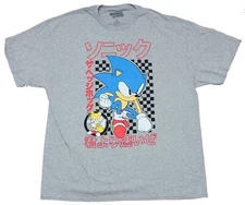 Sonic the Hedgehog Adult New T-Shirt - Checkered Board Kanji Pic
