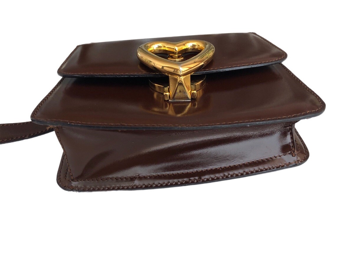 MOSCHINO Redwall Vintage Brown Leather Heart Shoulder Crossbody 