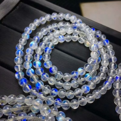 Natural Moonstone Blue Light Crystal Clear Beads Bracelet AAA 5.5-5mm 3rows