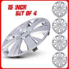 4pcs 15 Sliver Wheel Covers Snap On Full Hub Caps Fit R15 Tire Steel Rim