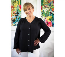 The Muses Closet French Terry Button Front Shirt Jacket-black-small A393672 New